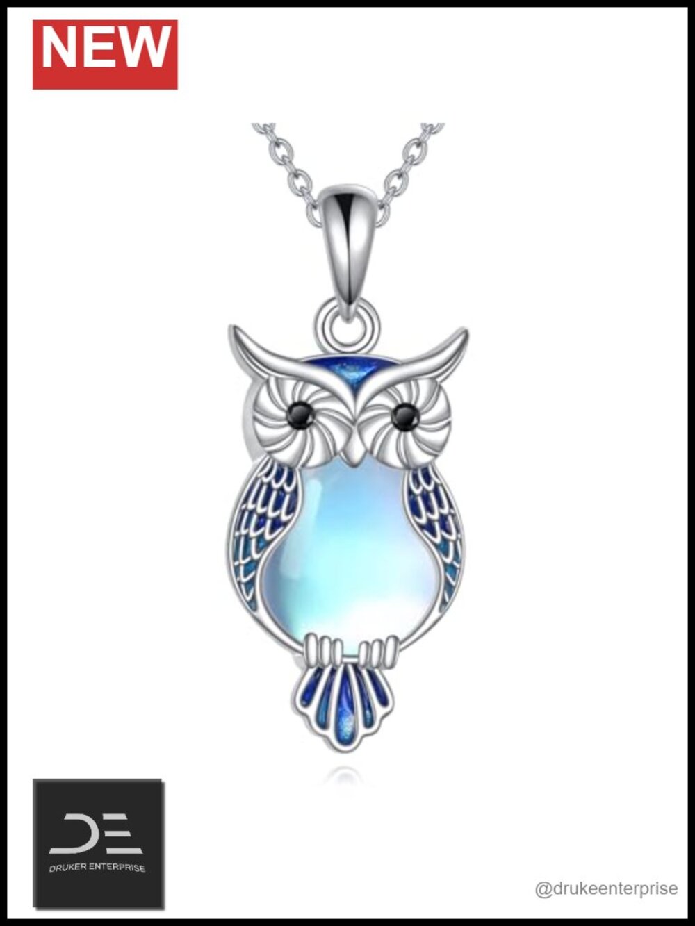 Sterling Silver Moonstone Owl Pendant Necklace Hypoallergenic